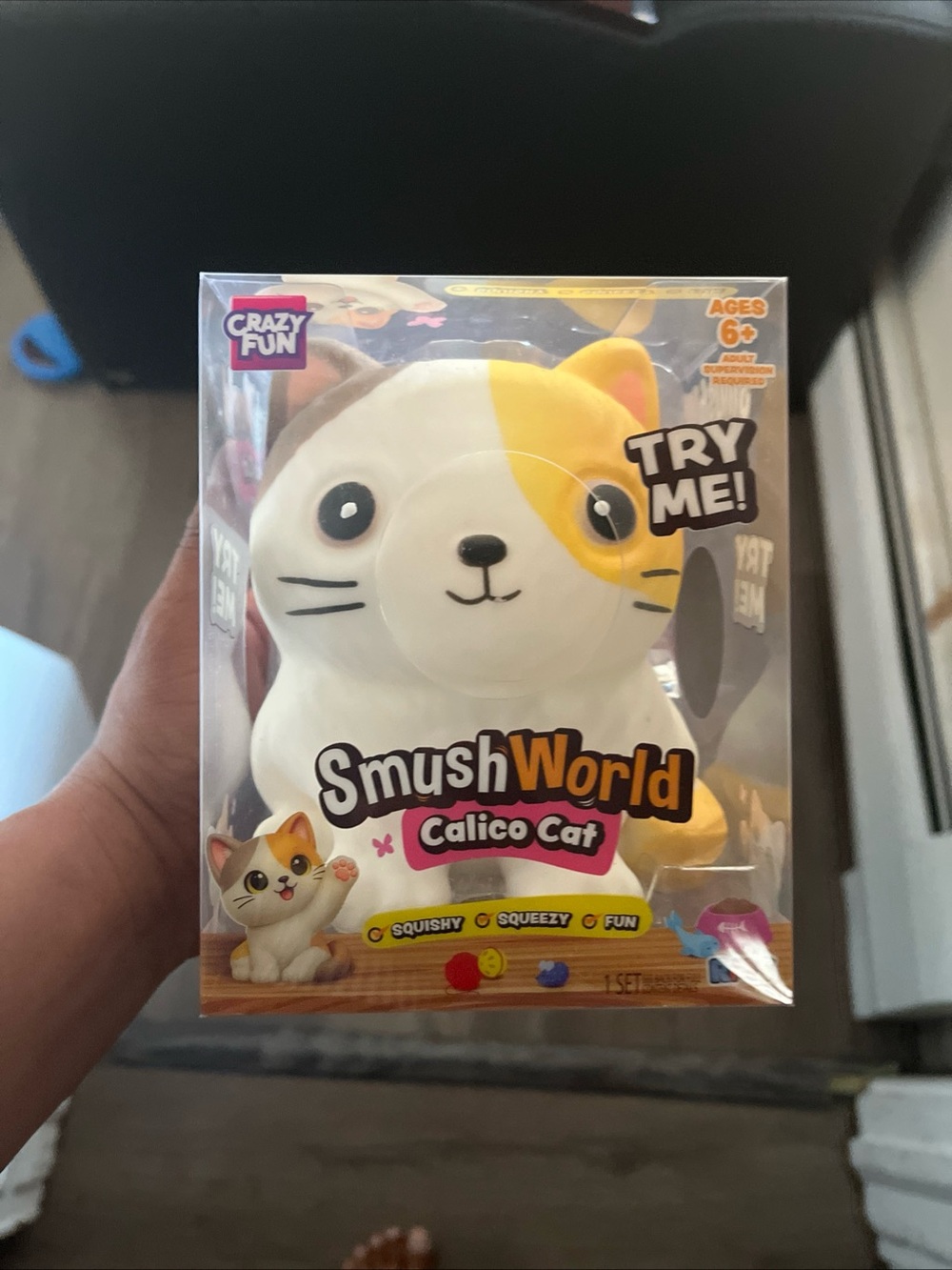 Crazy Fun SmushWorld Calico Cat Squishy Squeeze Toy White/Orange US103-1617